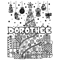 Coloring page first name DOROTHÉE - Christmas tree and presents background