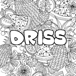 Coloring page first name DRISS - Fruits mandala background