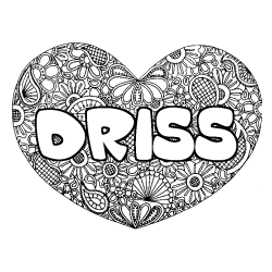 Coloring page first name DRISS - Heart mandala background