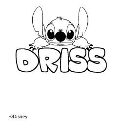 Coloring page first name DRISS - Stitch background