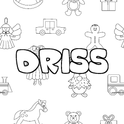Coloring page first name DRISS - Toys background