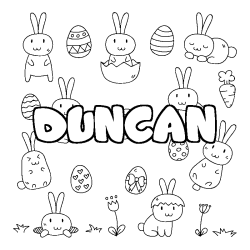 Coloring page first name DUNCAN - Easter background