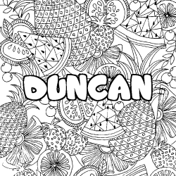 Coloring page first name DUNCAN - Fruits mandala background