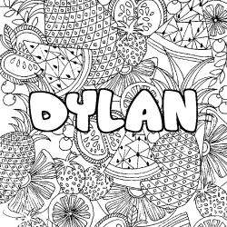 Coloring page first name DYLAN - Fruits mandala background