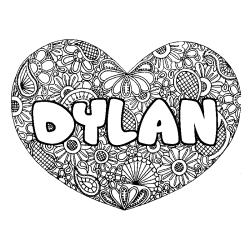 Coloring page first name DYLAN - Heart mandala background