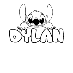 Coloring page first name DYLAN - Stitch background