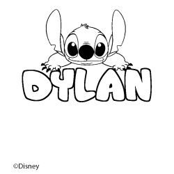 Coloring page first name DYLAN - Stitch background