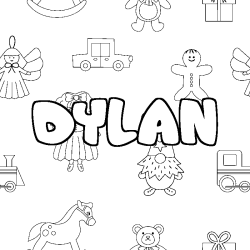 Coloring page first name DYLAN - Toys background