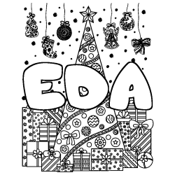 Coloring page first name EDA - Christmas tree and presents background