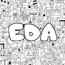 Coloring page first name EDA - City background