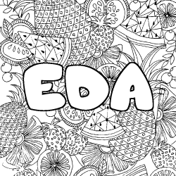 Coloring page first name EDA - Fruits mandala background