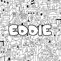 Coloring page first name EDDIE - City background