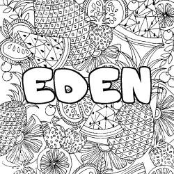 Coloring page first name EDEN - Fruits mandala background