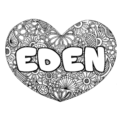Coloring page first name EDEN - Heart mandala background