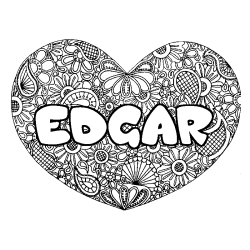 Coloring page first name EDGAR - Heart mandala background