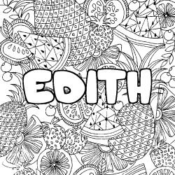 Coloring page first name EDITH - Fruits mandala background