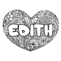 Coloring page first name EDITH - Heart mandala background