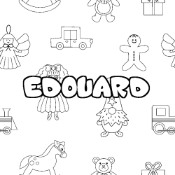 Coloring page first name EDOUARD - Toys background