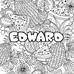 Coloring page first name EDWARD - Fruits mandala background