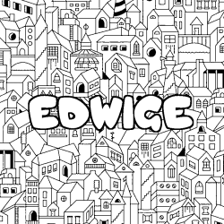 Coloring page first name EDWIGE - City background