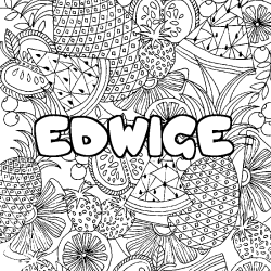 Coloring page first name EDWIGE - Fruits mandala background