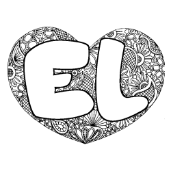 Coloring page first name EL - Heart mandala background