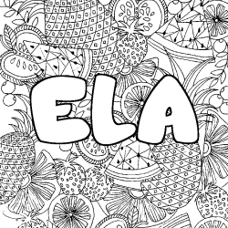 Coloring page first name ELA - Fruits mandala background