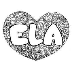 Coloring page first name ELA - Heart mandala background