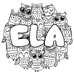 Coloring page first name ELA - Owls background