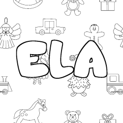 Coloring page first name ELA - Toys background