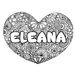 Coloring page first name ELEANA - Heart mandala background