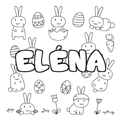 Coloring page first name ELÉNA - Easter background