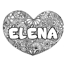 Coloring page first name ÉLÉNA - Heart mandala background