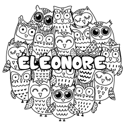 Coloring page first name ÉLÉONORE - Owls background