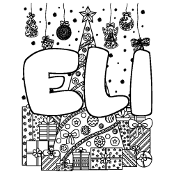 Coloring page first name ELI - Christmas tree and presents background