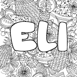 Coloring page first name ELI - Fruits mandala background