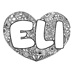 Coloring page first name ELI - Heart mandala background