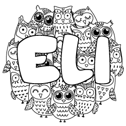 Coloring page first name ELI - Owls background