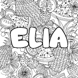 Coloring page first name ELIA - Fruits mandala background