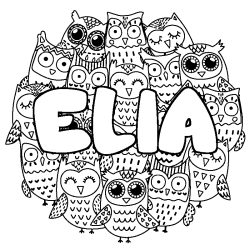 Coloring page first name ELIA - Owls background