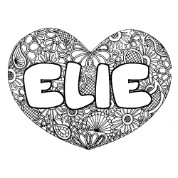 Coloring page first name ELIE - Heart mandala background