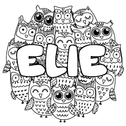 Coloring page first name ELIE - Owls background