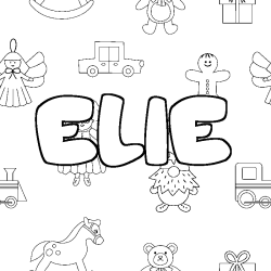 Coloring page first name ELIE - Toys background
