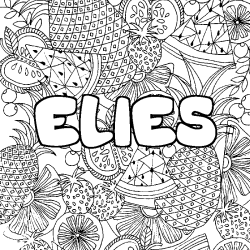 Coloring page first name ELIES - Fruits mandala background