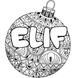 Coloring page first name ELIF - Christmas tree bulb background