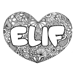 Coloring page first name ELIF - Heart mandala background