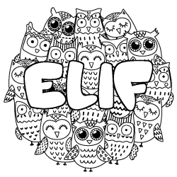 Coloring page first name ELIF - Owls background