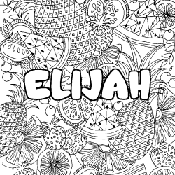 Coloring page first name ELIJAH - Fruits mandala background