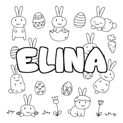 Coloring page first name ELINA - Easter background