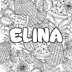 Coloring page first name ELINA - Fruits mandala background
